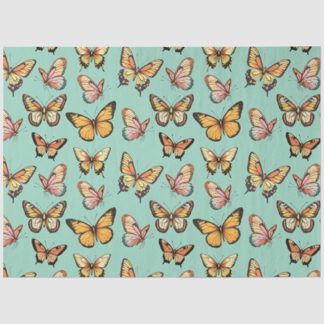 Papel De Seda Padrão Sem Olho De Borboleta. Borboleta Monarca (Frente )