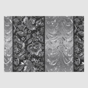 Papel De Seda Padrão Shiny Metallic Silver Damask