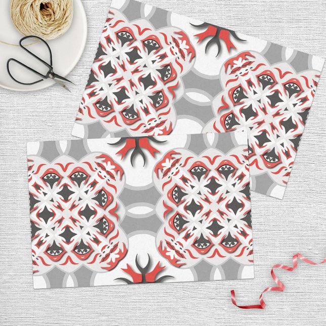 Papel De Seda Padrão Simétrico Elegante Vermelho e Preto (Criador carregado)