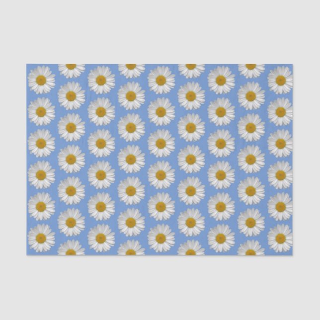 Papel De Seda Padrão Simples de Flor Branca em Azul (Frente )