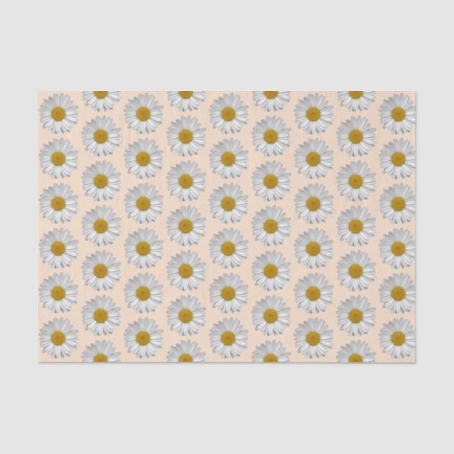 Papel De Seda Padrão Simples de Flor Branca em Beige (Frente )