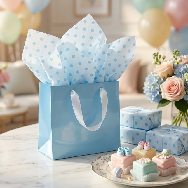 Papel De Seda Padrão Simples De Polkadots Azul-Bebê Em Branco (Criador carregado)