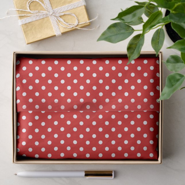 Papel De Seda Padrão Simples De Polkadots Brancos Em Vermelho (Presente)