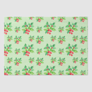 Papel De Seda Padrão Simples verde Watercolor Holly Berries Xmas