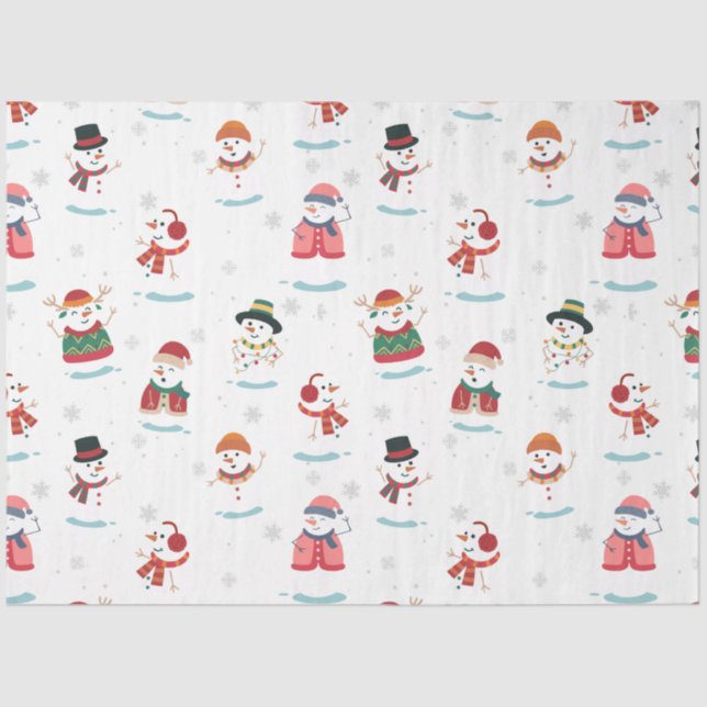 Papel De Seda Padrão Snowmen de Natal (Frente )