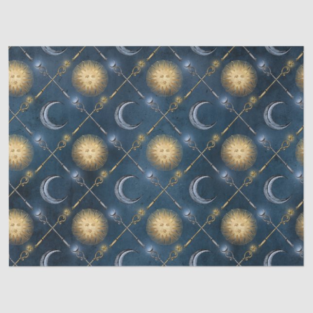 Papel De Seda Padrão Sun e Moon na Desnuvem Azul (Frente )