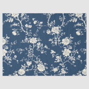 Papel De Seda Padrão Toile Floral Vintage Azul (11)