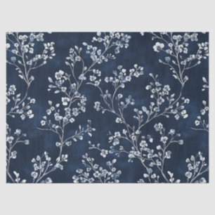 Papel De Seda Padrão Toile Floral Vintage Azul (13)