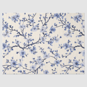 Papel De Seda Padrão Toile Floral Vintage Azul (5)