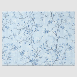 Papel De Seda Padrão Toile Floral Vintage Azul (7)