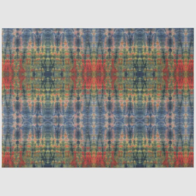 Papel De Seda Padrão Tradicional do Corante Verde Azul Étnico (Frente )