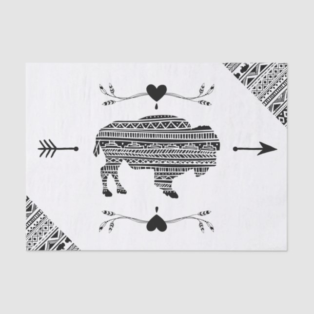 Papel De Seda Padrão Tribal de Boho Buffalo (Frente )