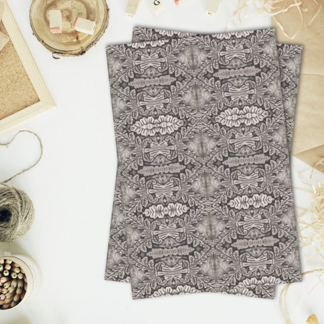 Papel De Seda Padrão tribal de cinzas de prata ornamentado do re (goth renaissance ornate silver grey tribal pattern tissue paper)