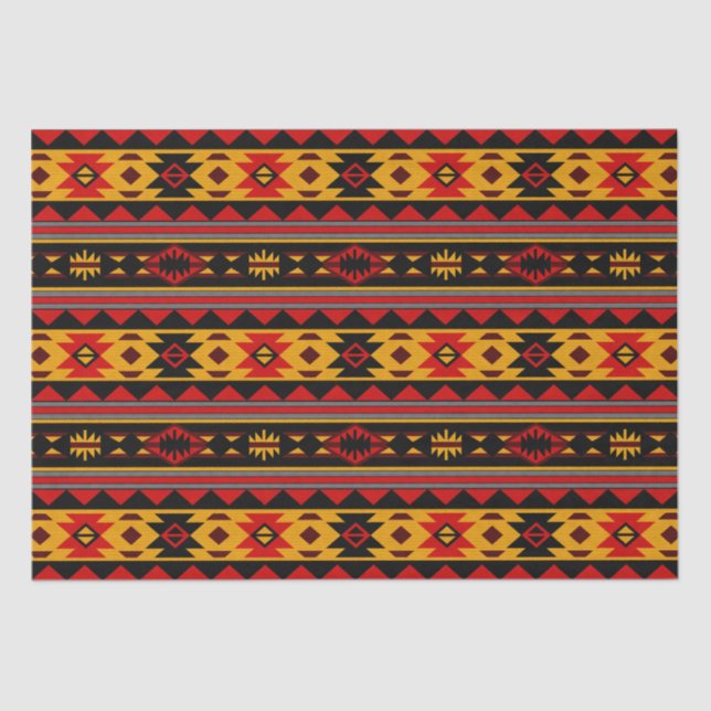 Papel De Seda Padrão Tribal Dourado Vermelho Design do Sudoeste (Frente )