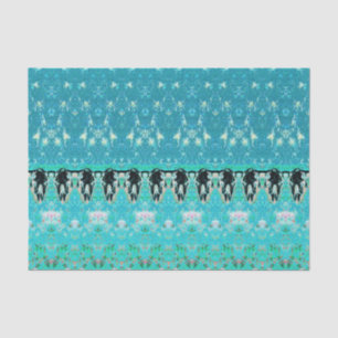 Papel De Seda Padrão Tribal Vintage Crânio de Touro Arte em Teal