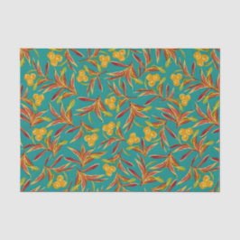 Papel De Seda Padrão Tropical com Folhas Vermelhas e Amarelas