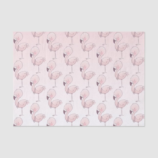 Papel De Seda Padrão Tropical Flamingo, Rosa, Bonito (Frente )