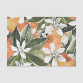 Papel De Seda Padrão Tropical Laranja e Flores de Água