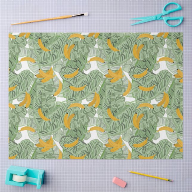 Papel De Seda Padrão tropical moderno de banana verde (Arte )