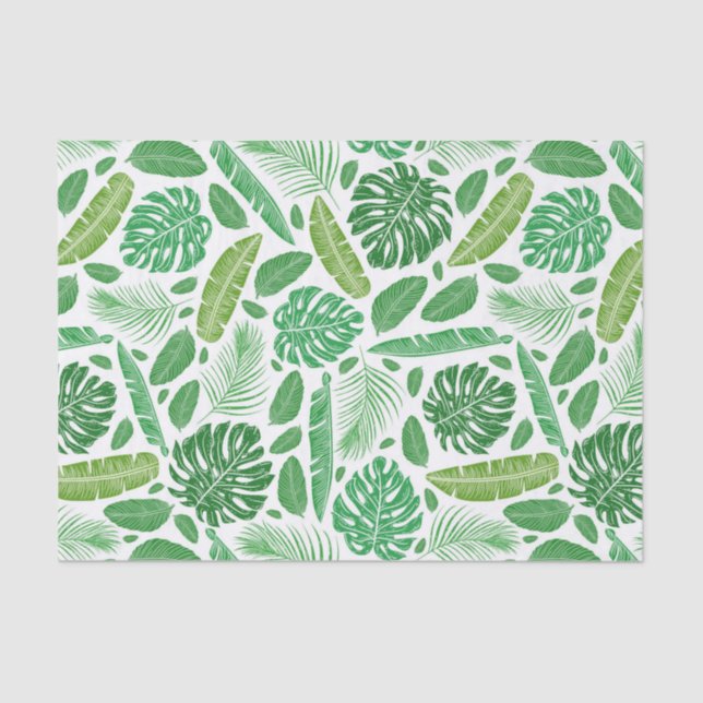 Papel De Seda Padrão tropical moderno de folhas verdes (Frente )