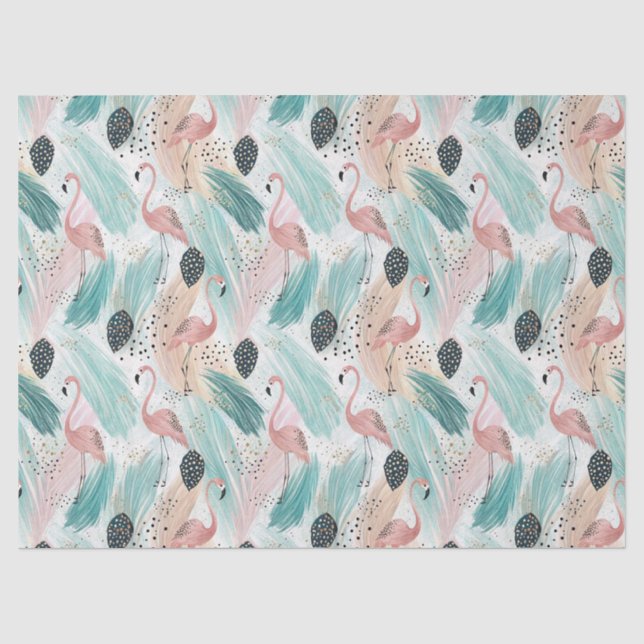 Papel De Seda Padrão Tropical Watercolor Flamingo (Frente )