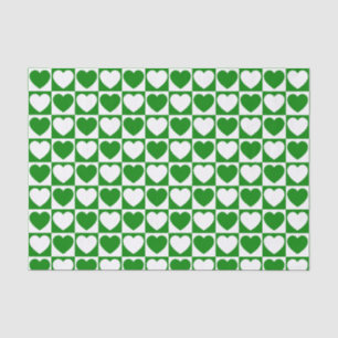 Papel De Seda Padrão Verde e Branco Verificado com Corações
