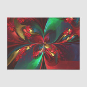 Papel De Seda Padrão Verde Vermelho Abstrato Floral Moderno #11