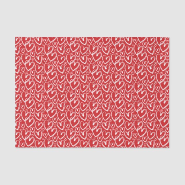 Papel De Seda Padrão Vermelho Branco do Coração de Pincel Modern (Frente )