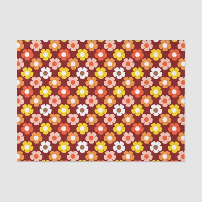 Papel De Seda Padrão Vermelho das Flores de outono de Retro (Frente )