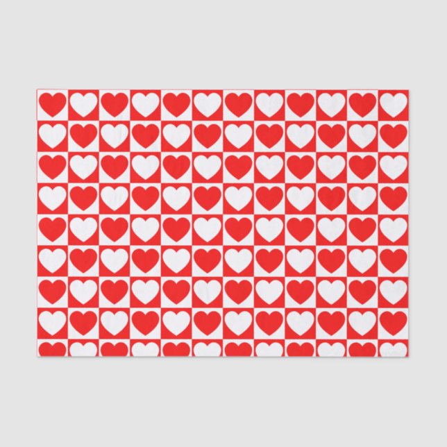 Papel De Seda Padrão vermelho e branco verificado com coração (Frente )