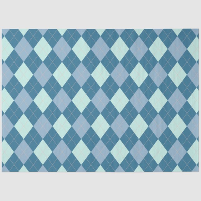Papel De Seda Padrão Vintage Argyle Azul (Frente )