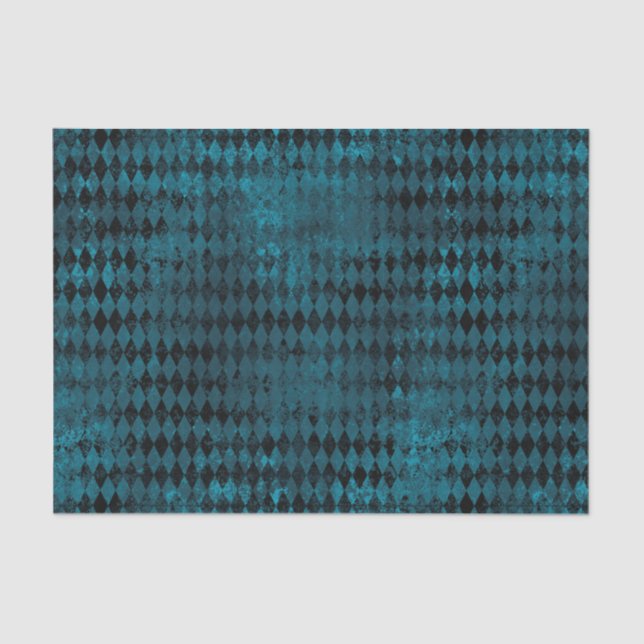 Papel De Seda Padrão Vintage Blue & Black Harlequin (Frente )