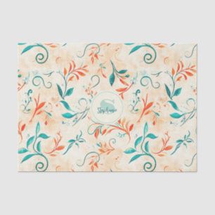 Papel De Seda Padrão Whimsical Blue e Red Paisley Leaf (2)