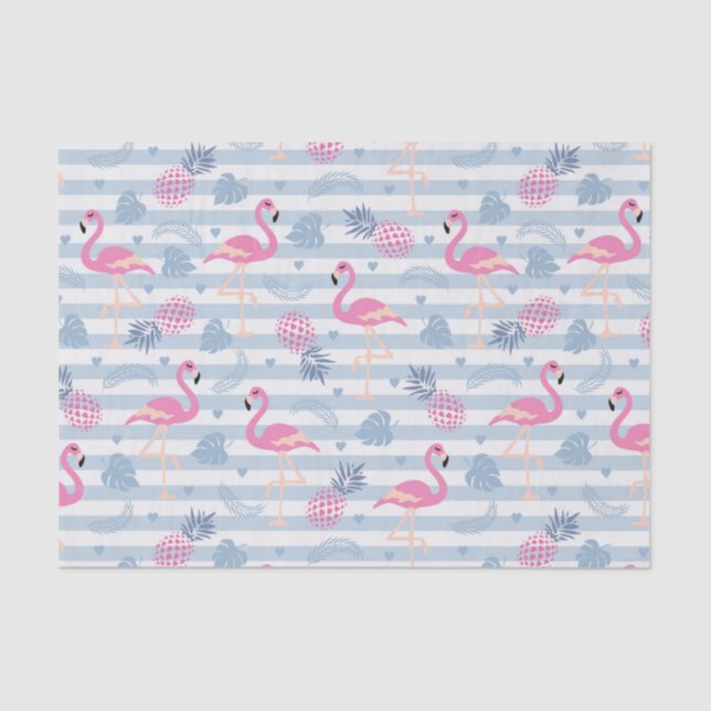 Papel De Seda Padrão Whimsical Flamingo & Pineapple (Frente )