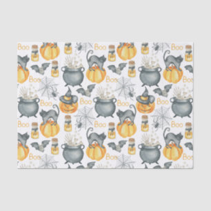 Papel De Seda Padrão Whimsical Halloween Cauldron and Cats