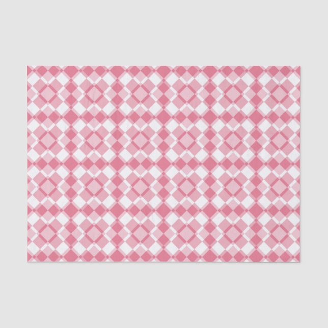 Papel De Seda Padrão Xadrez Argyle Rosa Branco (Frente )