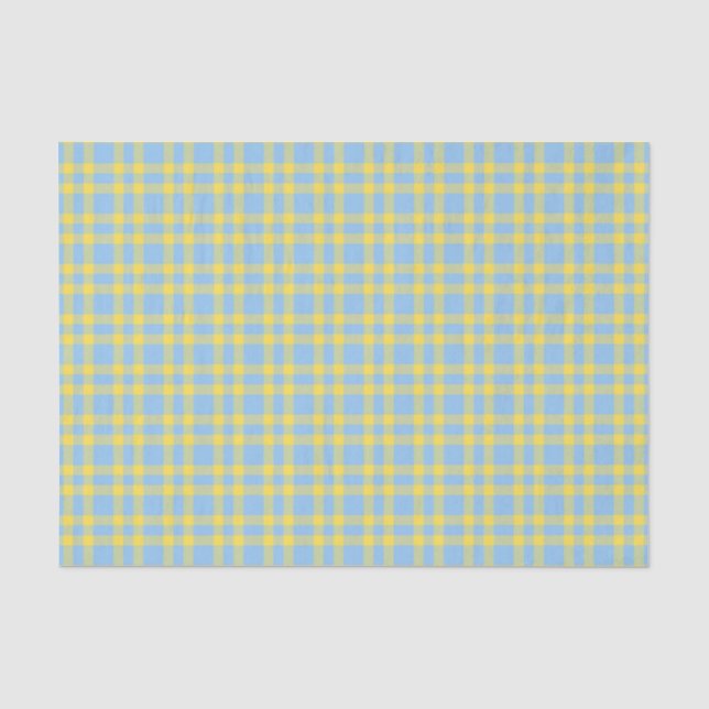 Papel De Seda Padrão Xadrez Azul Amarelo (Frente )