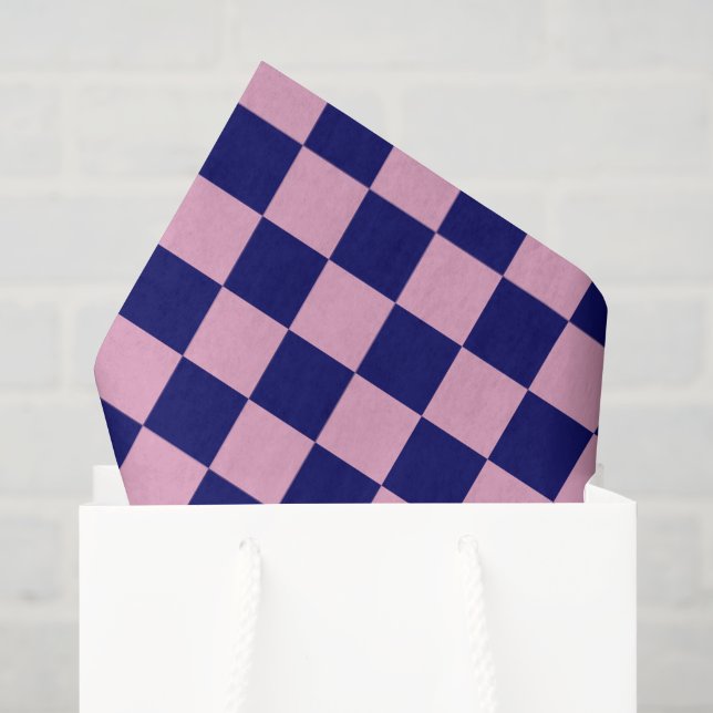 Papel De Seda Padrão Xadrez Azul Marinho e Rosa Claro (Sacola de presentes)