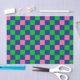 Papel De Seda Padrão Xadrez Azul Verde Rosa Design