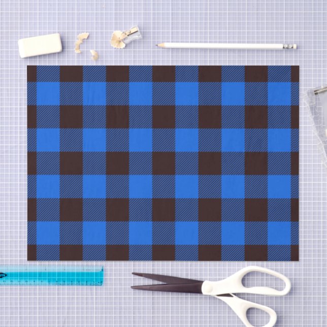 Papel De Seda Padrão Xadrez de Buffalo em Azul Rustic Farmhouse (Arte )