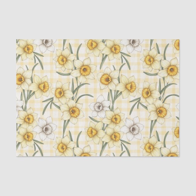 Papel De Seda Padrão Xadrez de Narciso Botânico (Frente )