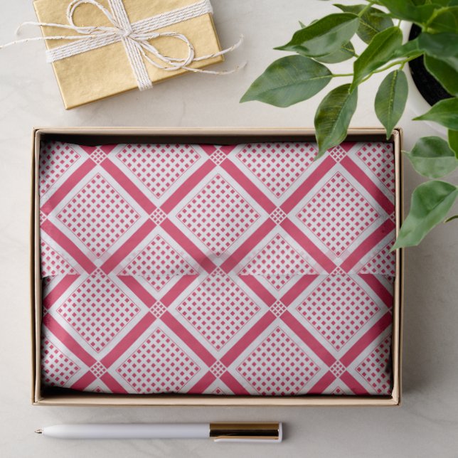 Papel De Seda Padrão xadrez geométrico vermelho e branco retrô (Presente)