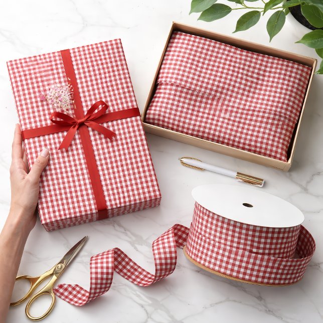 Papel De Seda Padrão Xadrez Gingham Vermelho Aurora Mini (Mini Aurora Red Gingham Check Pattern Set )