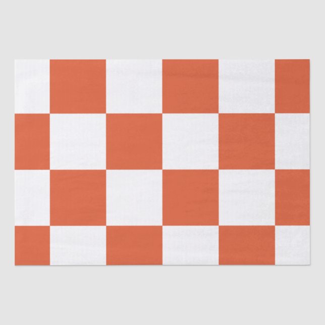 Papel De Seda Padrão Xadrez Laranja e Branco (Frente )