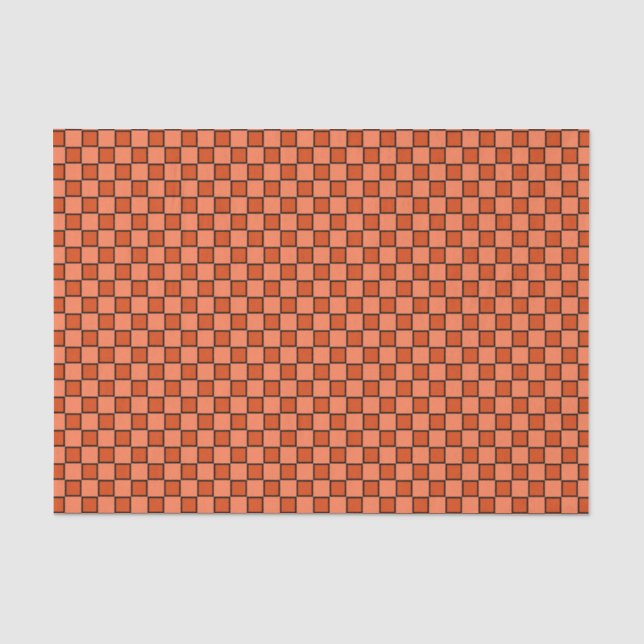 Papel De Seda Padrão Xadrez Laranja Preto (Frente )