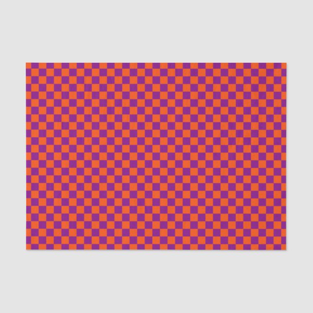 Papel De Seda Padrão Xadrez Laranja Roxo (Frente )
