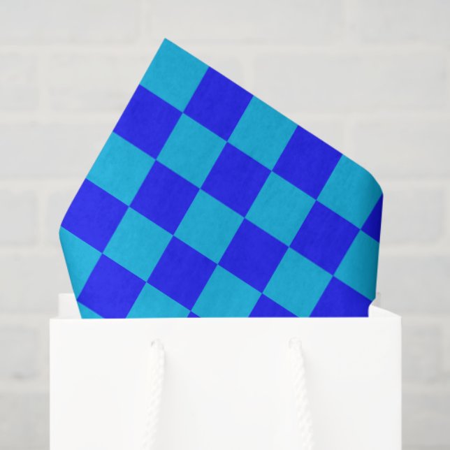 Papel De Seda Padrão Xadrez Monocromático Azul (Sacola de presentes)