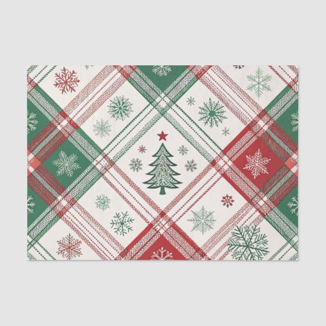 PAPEL DE SEDA PADRÃO XADREZ NATAL VERMELHO BRANCO VERDE (Frente )