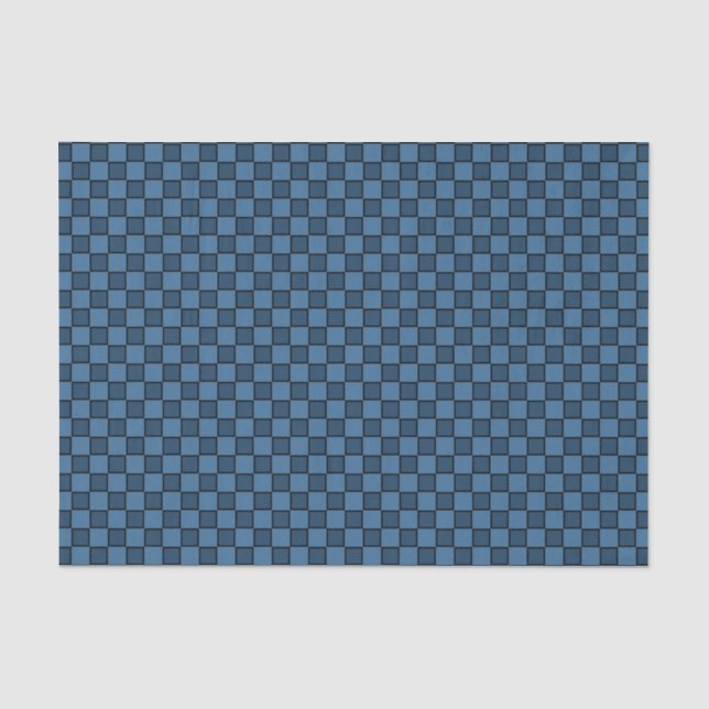 Papel De Seda Padrão Xadrez Preto Azul (Frente )