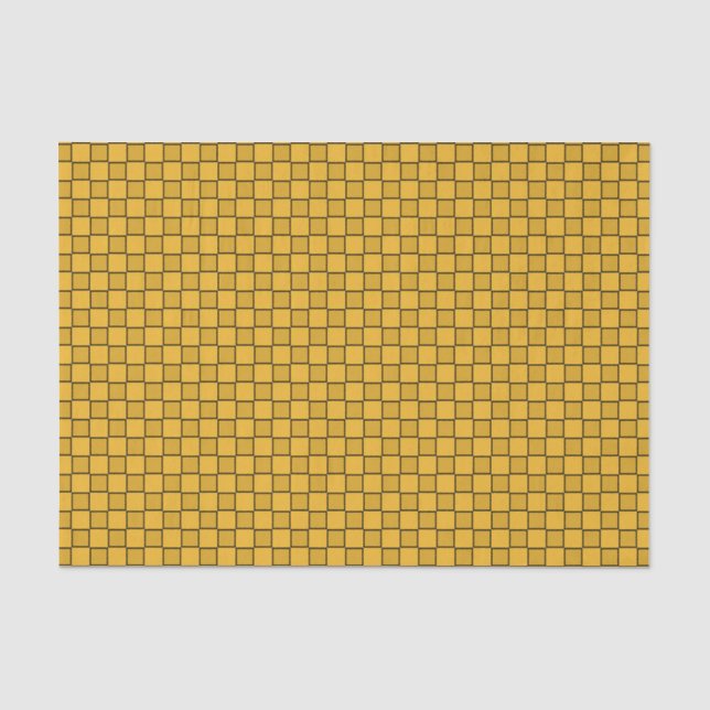 Papel De Seda Padrão Xadrez Preto e Amarelo (Frente )